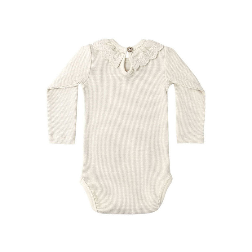Quincy Mae Natural Ruffle Collar Bodysuit