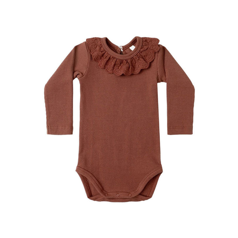 Quincy Mae Cranberry Ruffle Collar Bodysuit