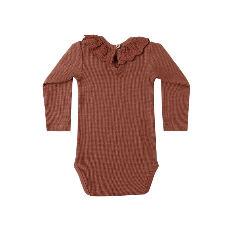 Quincy Mae Cranberry Ruffle Collar Bodysuit