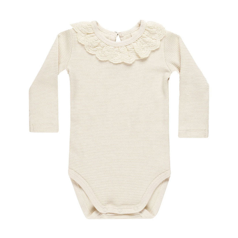 Quincy Mae Natural Ruffle Collar Bodysuit