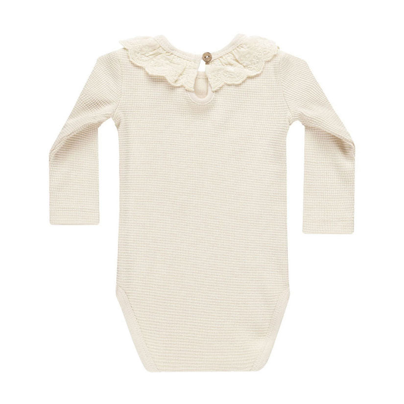 Quincy Mae Natural Ruffle Collar Bodysuit