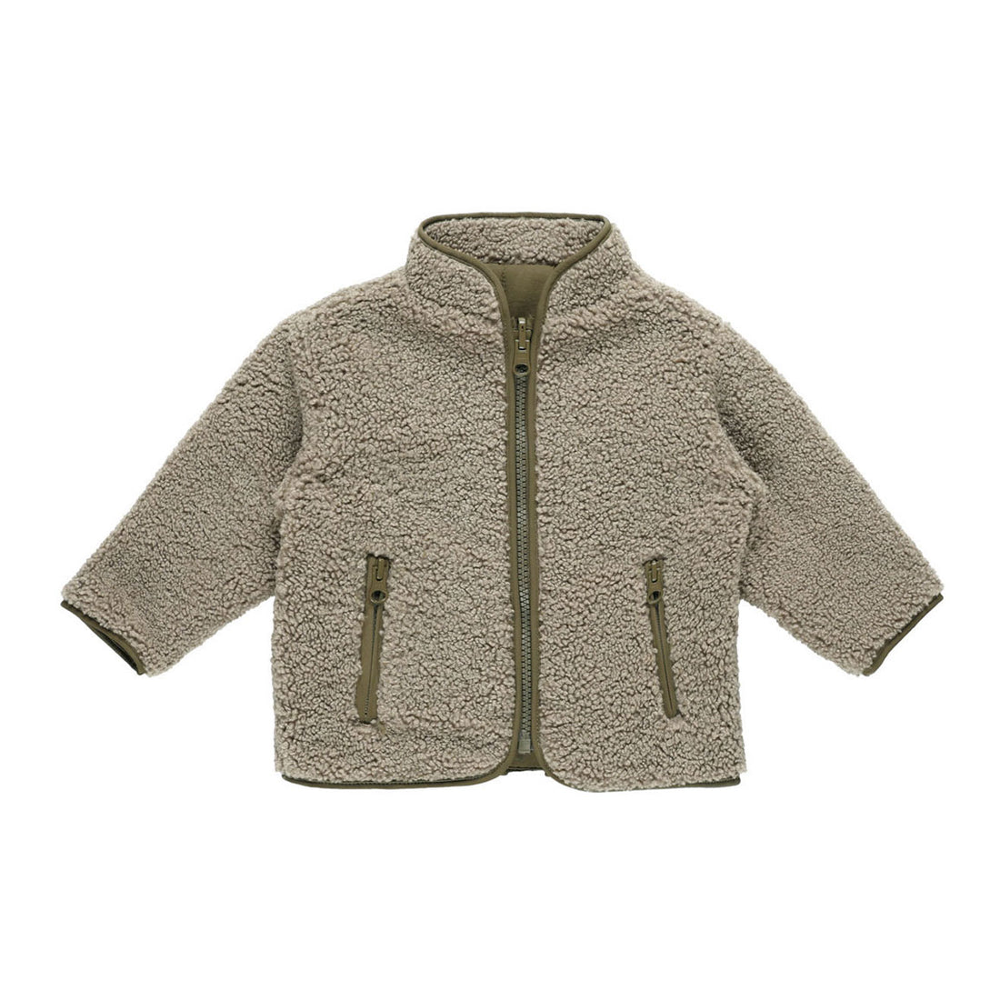 Quincy Mae Olive Shearling Zip Jacket