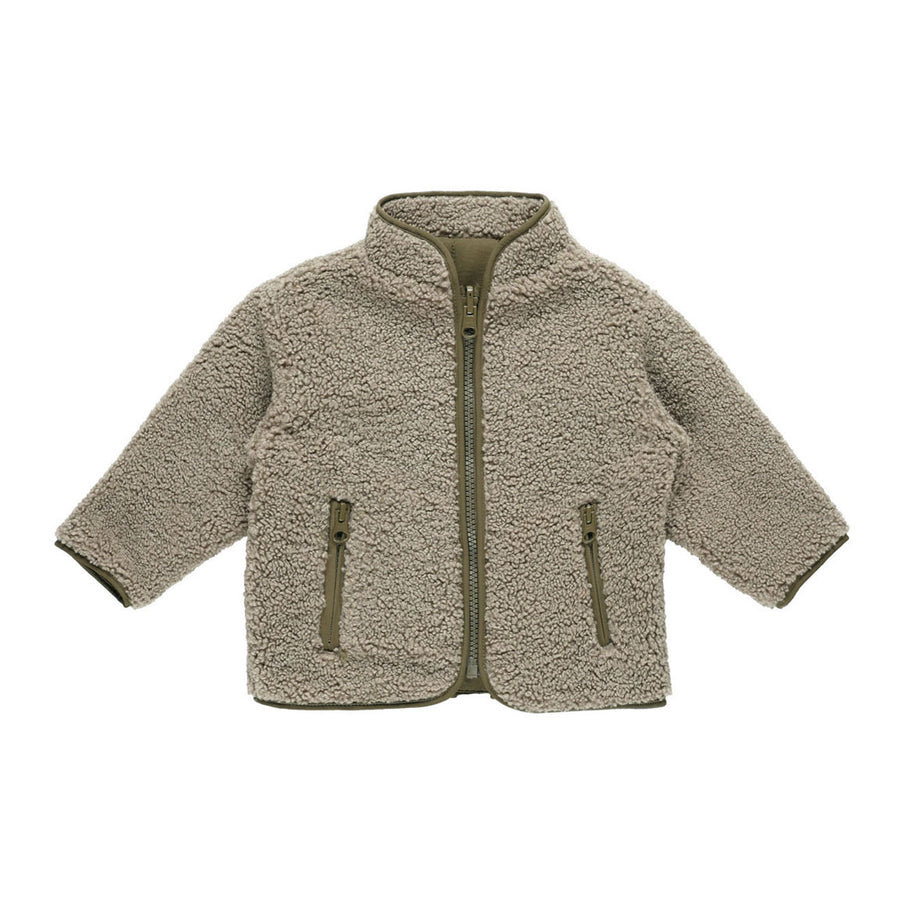 Quincy Mae Olive Shearling Zip Jacket