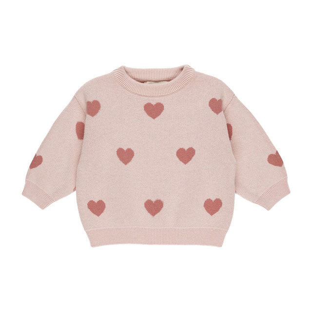 Quincy Mae Bubble Gum Heart Knit Sweater