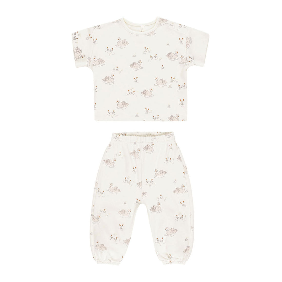 Quincy Mae Ivory Swans Jersey Tee + Pant Set