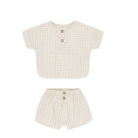 Quincy Mae Oat Check Woven Boxy Top + Short Set