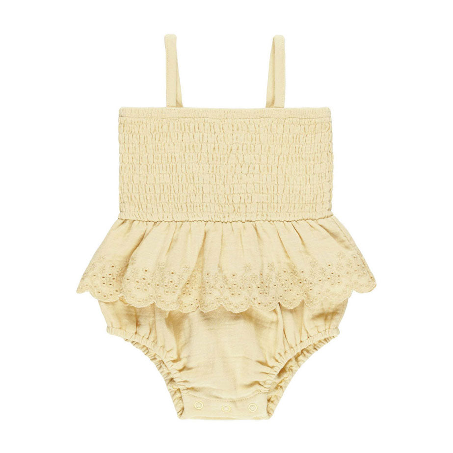 Quincy Mae Yellow Smocked Skirted Romper