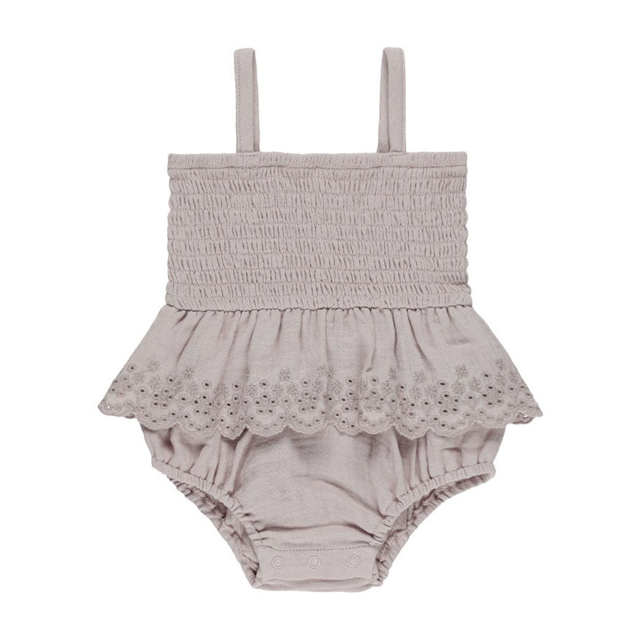 Quincy Mae Lavender Smocked Skirted Romper