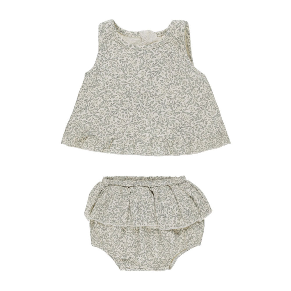 Quincy Mae Green Garden Ruffled Tulip Top + Bloomer Set