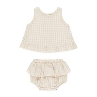 Quincy Mae Oat Check Ruffled Tulip Top + Bloomer Set