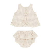 Quincy Mae Oat Check Ruffled Tulip Top + Bloomer Set