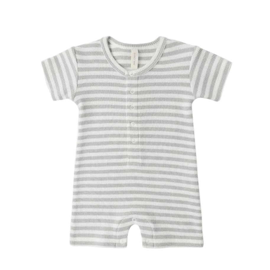 Quincy Mae Sage Stripe Waffle Snap Romper