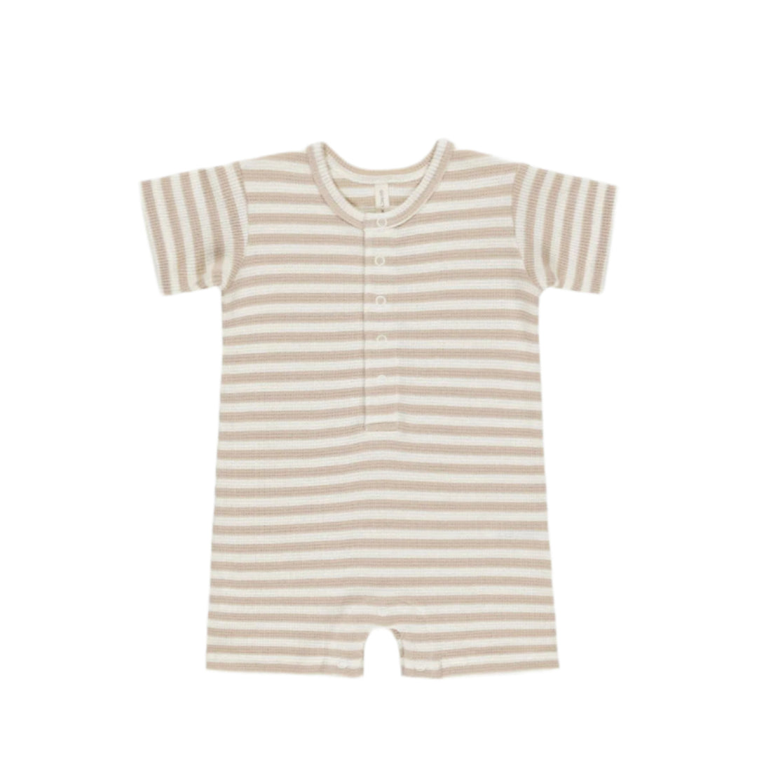 Quincy Mae Oat Stripe Waffle Snap Romper