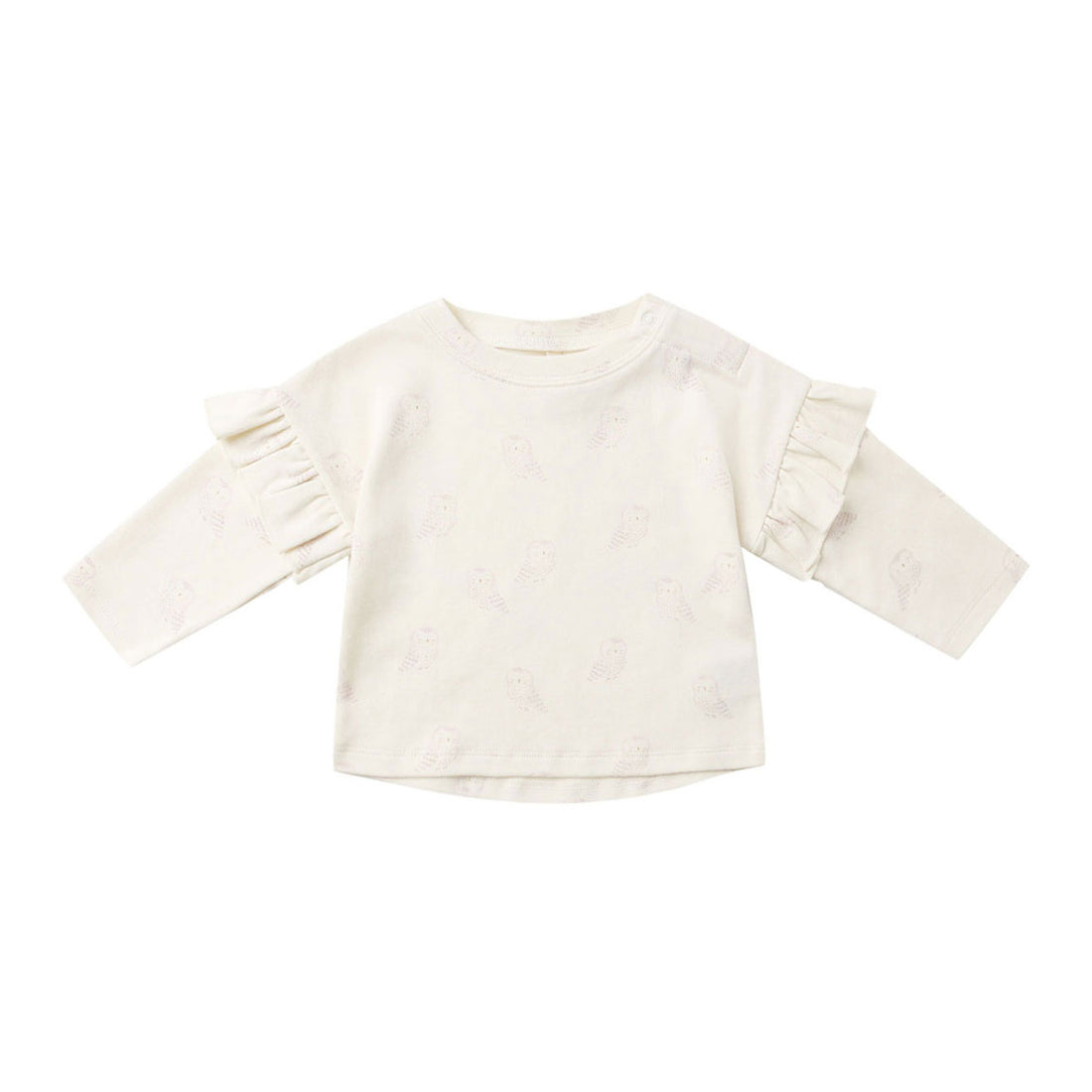 Quincy Mae Ivory Snow Owls Ruffle Tee