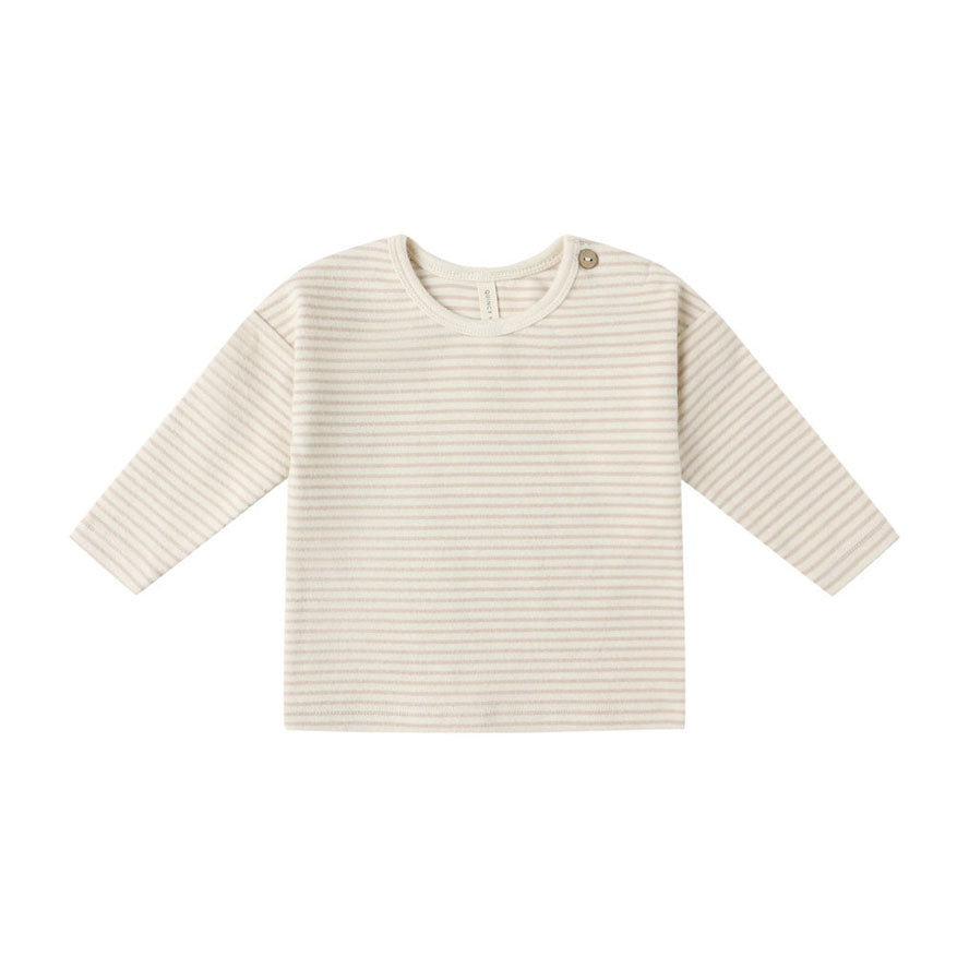 Quincy Mae Oat Micro Stripe Long Sleeve Tee