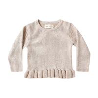 Quincy Mae Heathered Oatmeal Rib Knit Peplum Top