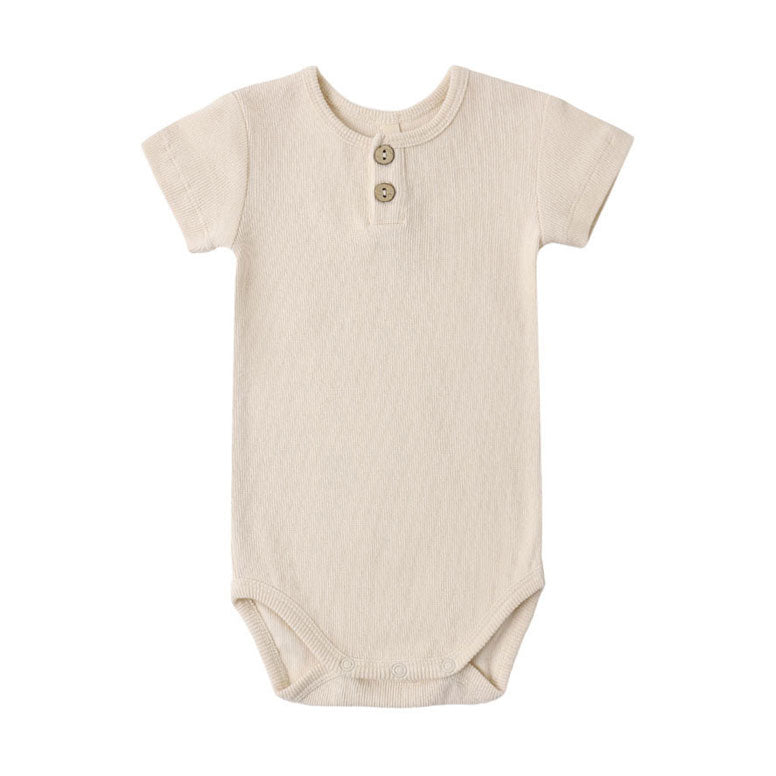 Quincy Mae Ecru Ribbed Henley Bodysuit