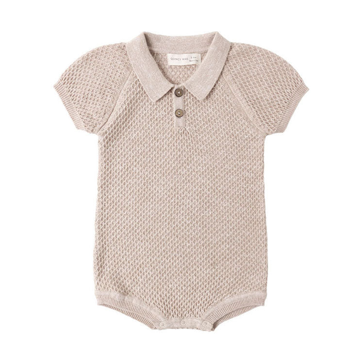 Quincy Mae Heathered Latte Knit Polo Romper