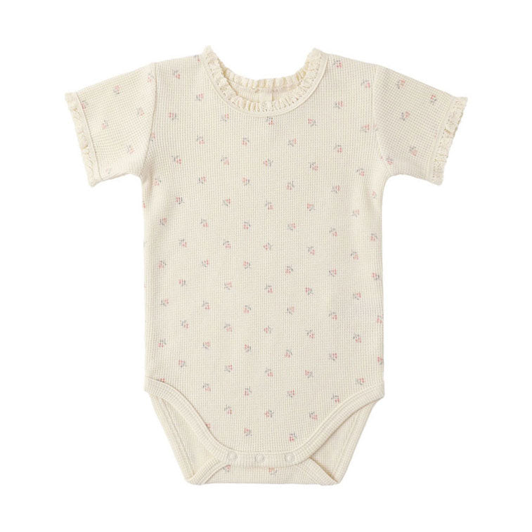 Quincy Mae Mauve Ditsy Short Sleeve Waffle Bodysuit