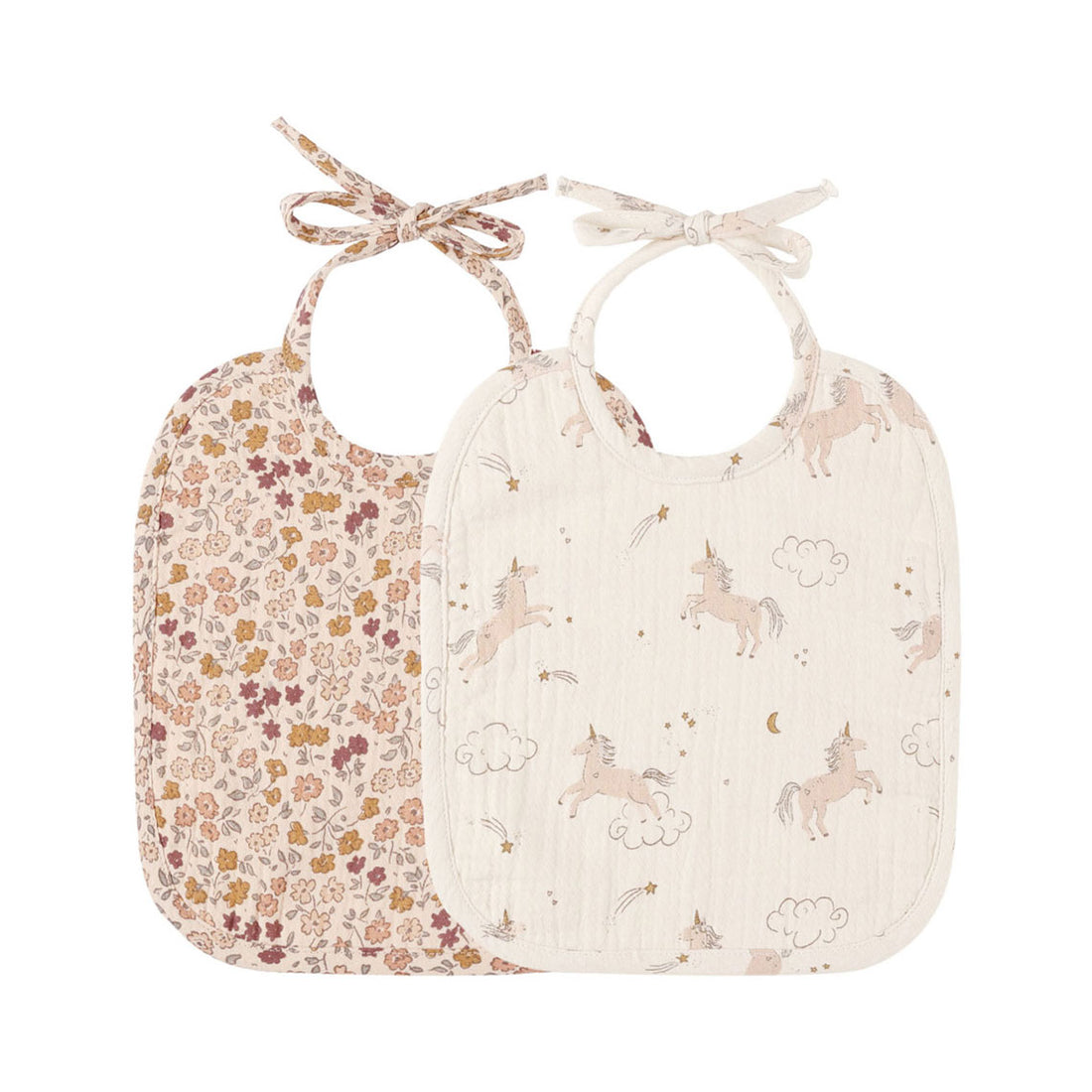 Quincy Mae Posy, Unicorns Woven Tie Bib, 2 Pack