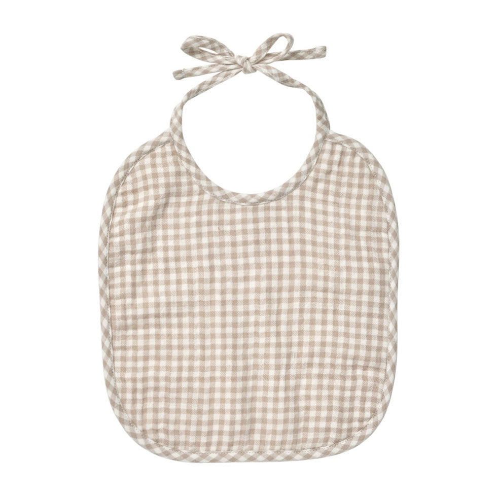 Quincy Mae Oat Gingham Woven Tie Bib