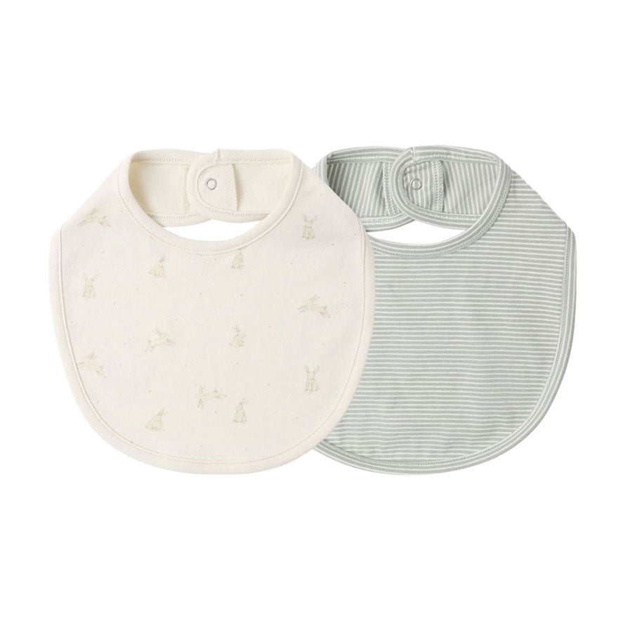 Quincy Mae Bunnies, Sage Microstripe Jersey Snap Bib Pack