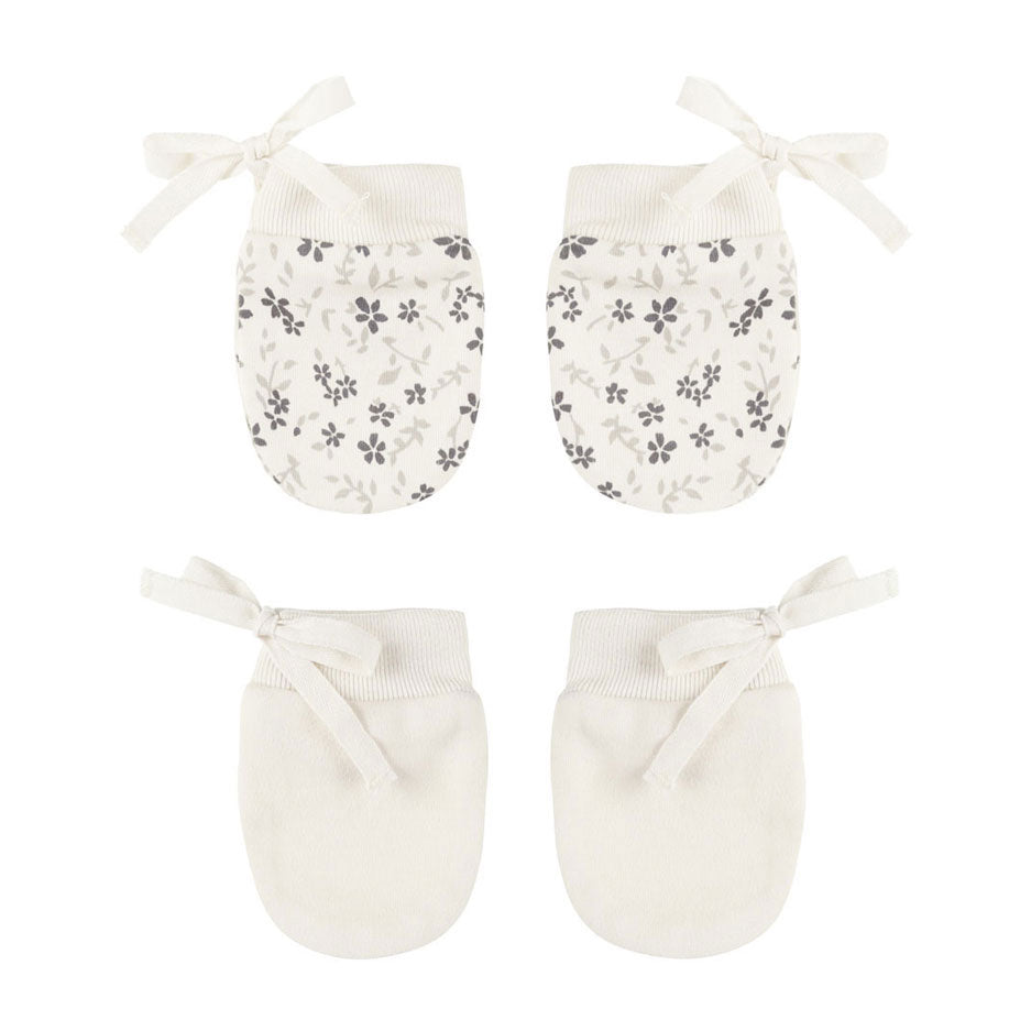 Quincy Mae Blue Floral, Ivory No Scratch Mittens