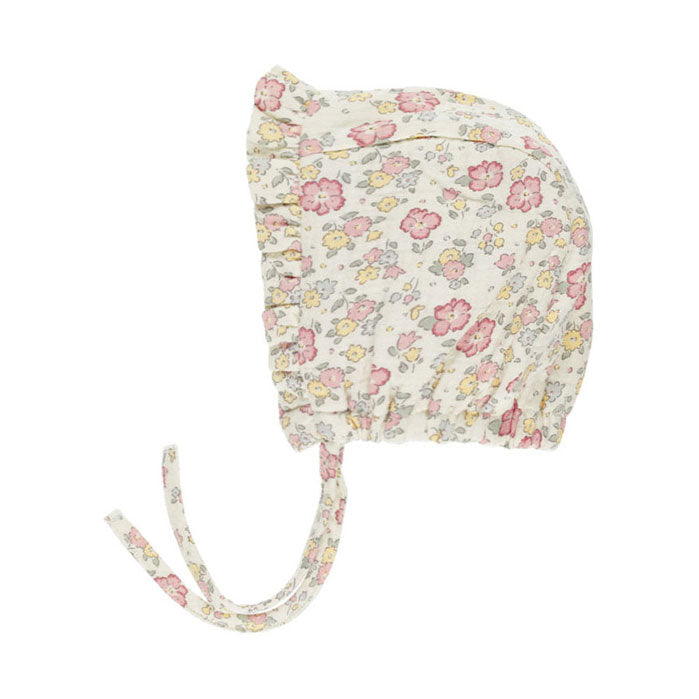 Quincy Mae Ivory Bloom Woven Ruffle Bonnet