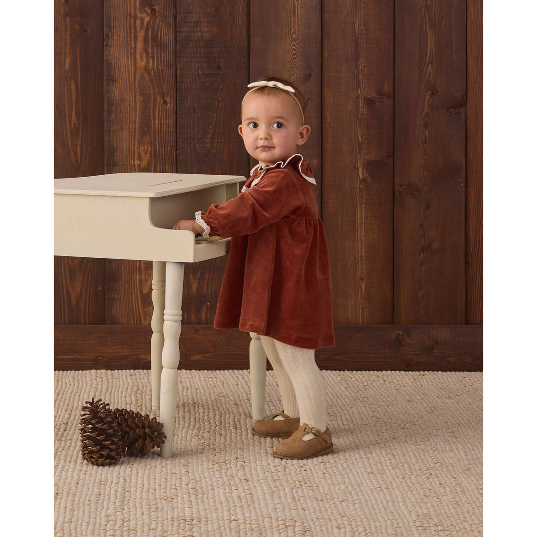 Quincy Mae Redwood Velour Baby Dress