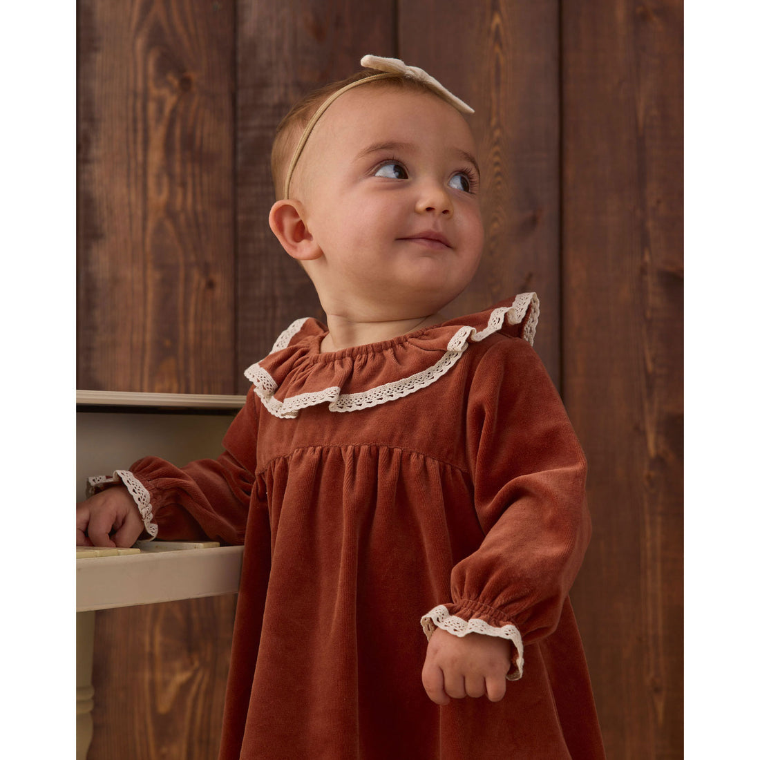 Quincy Mae Redwood Velour Baby Dress