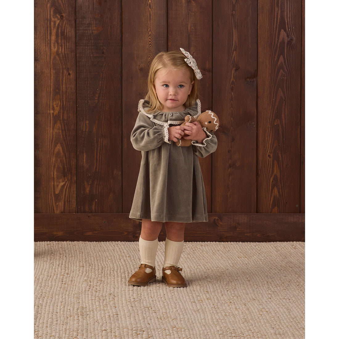 Quincy Mae Spruce Velour Baby Dress