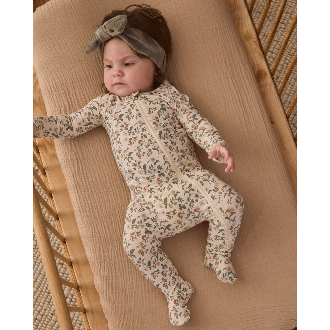Quincy Mae Holiday Floral Bamboo Zip Footie