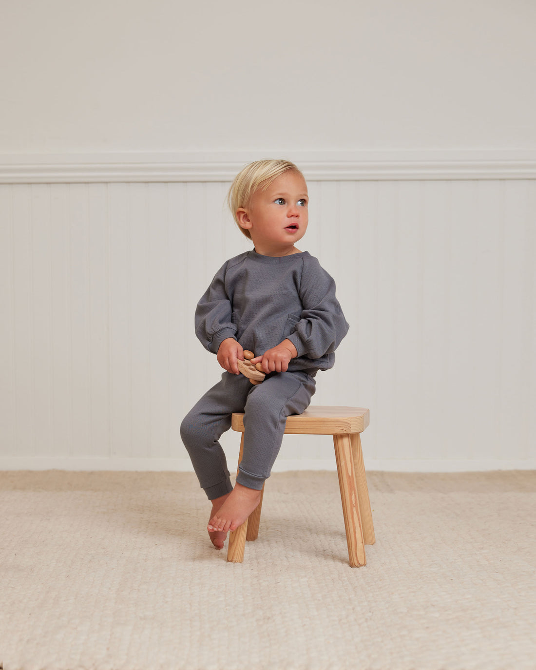 Quincy Mae Navy Pointelle Sweatpant
