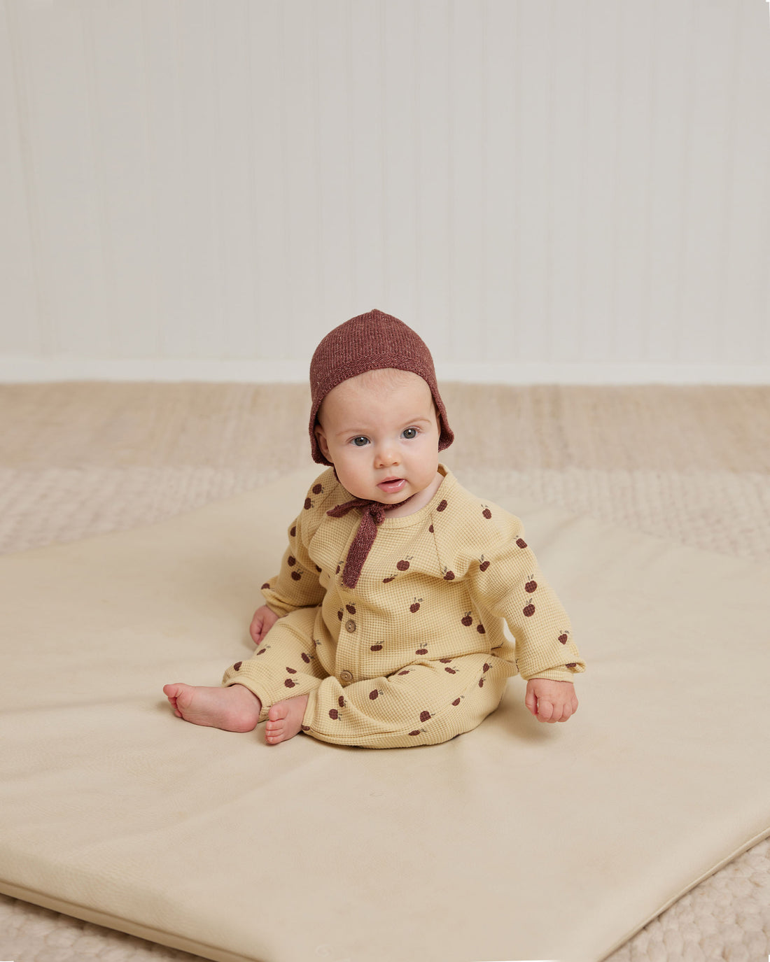 Quincy Mae Apples Waffle Long Sleeve Jumpsuit