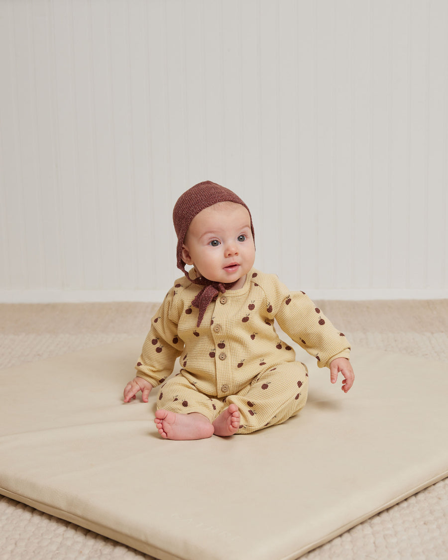 Quincy Mae Apples Waffle Long Sleeve Jumpsuit