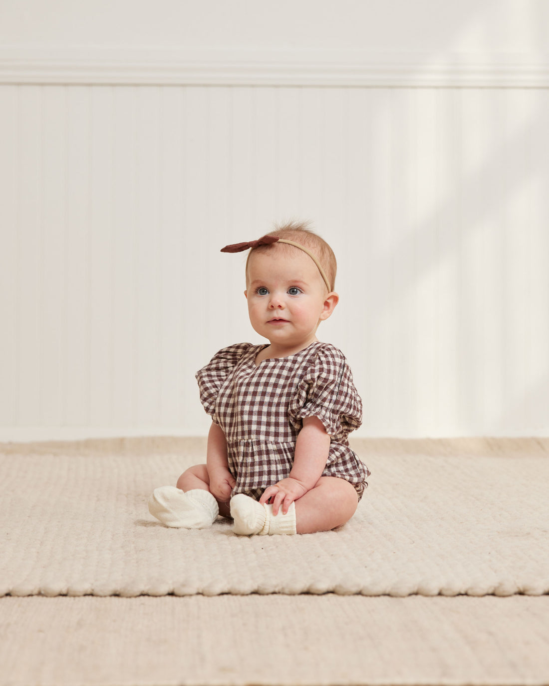 Quincy Mae Plum Gingham Cosette Romper
