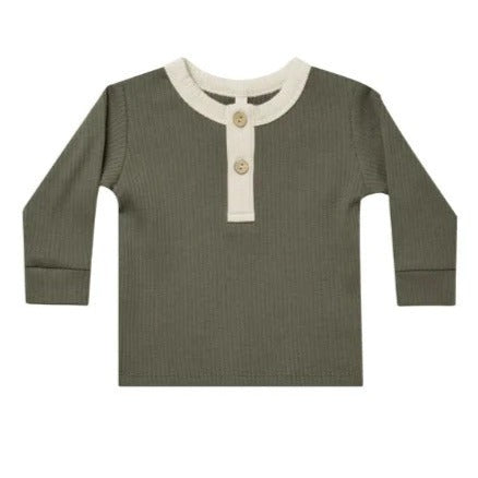 Quincy Mae Forest Ribbed Long Sleeve Henley