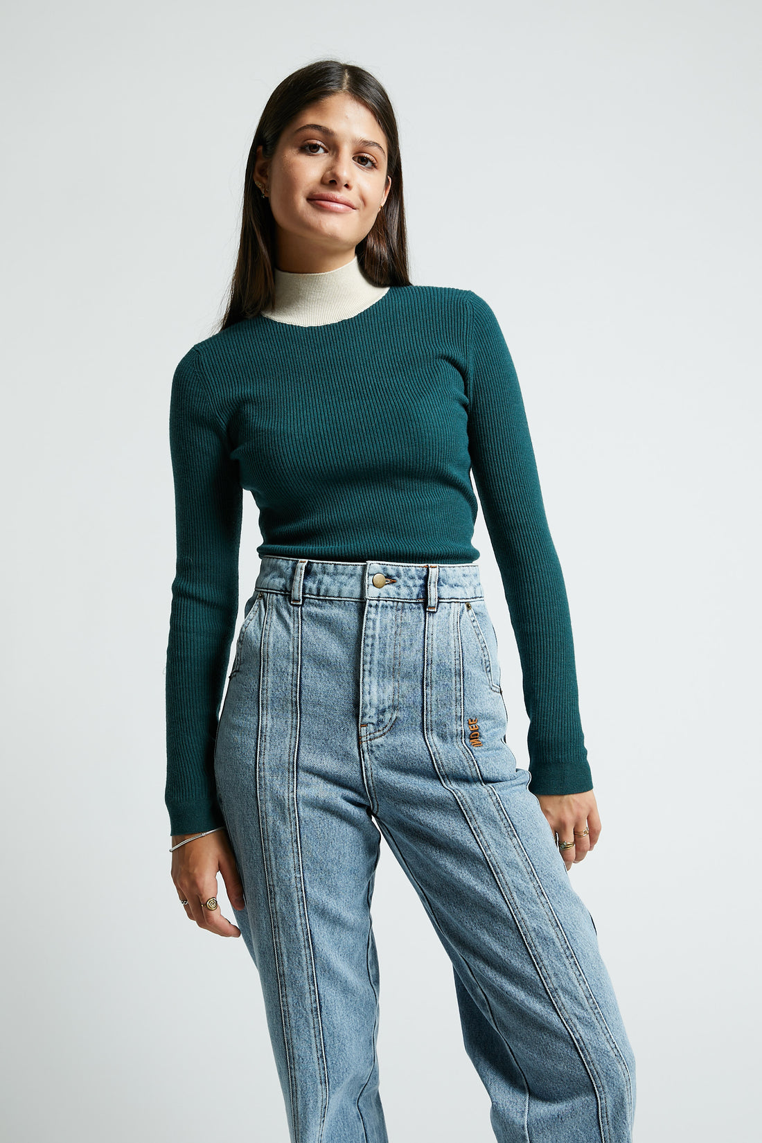 Indee Forest Green  Ribbed Knitted Turtleneck