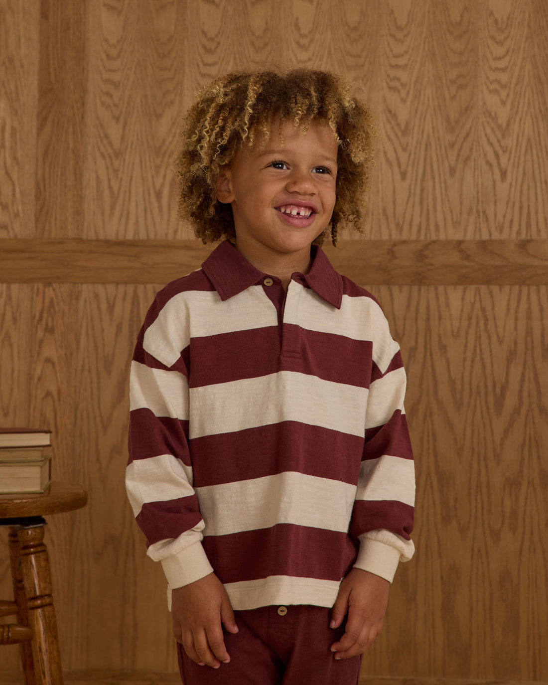 Rylee and Cru Burgundy Stripe Rugby Polo