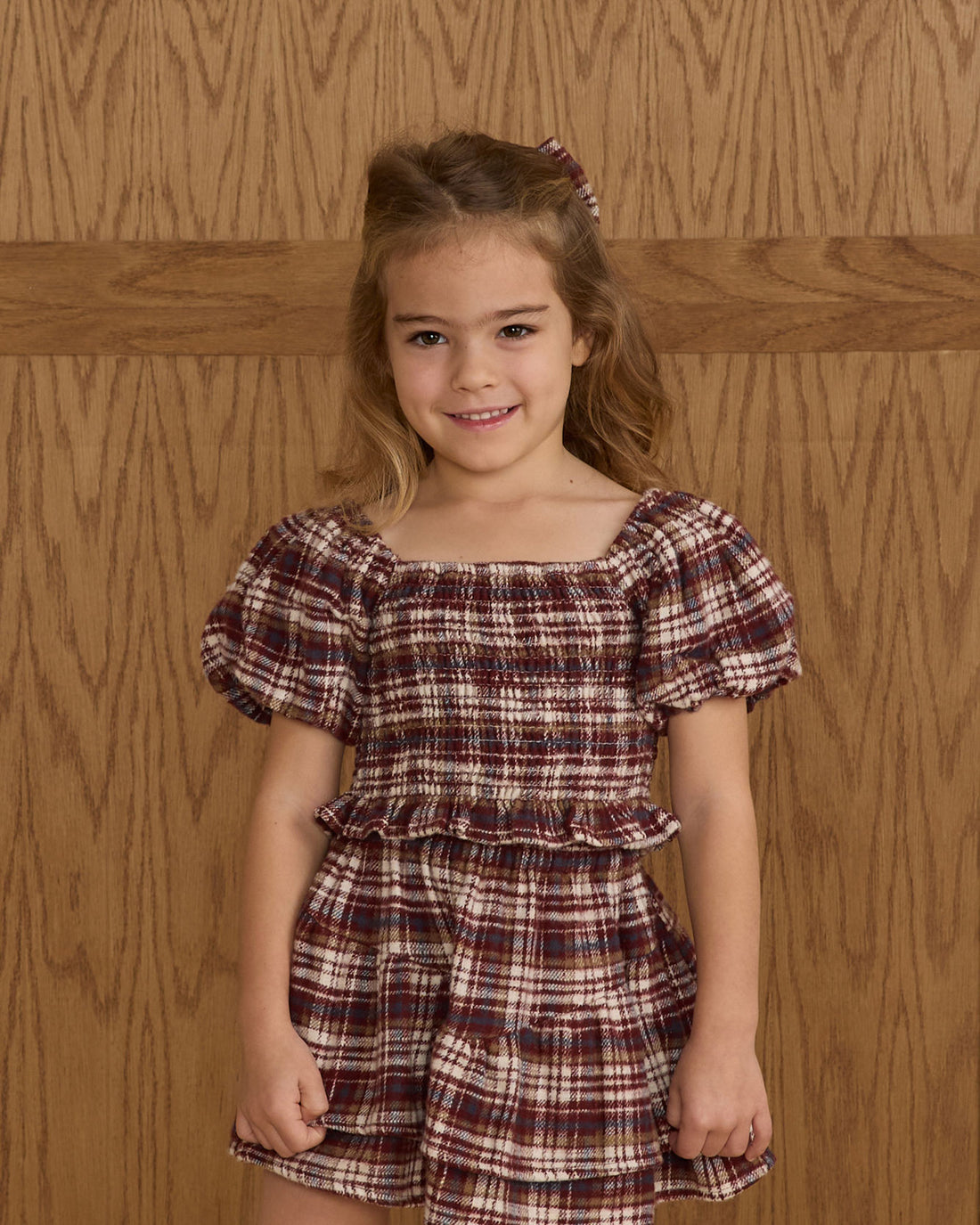 Rylee and Cru Burgundy Plaid Tiered Mini Skirt