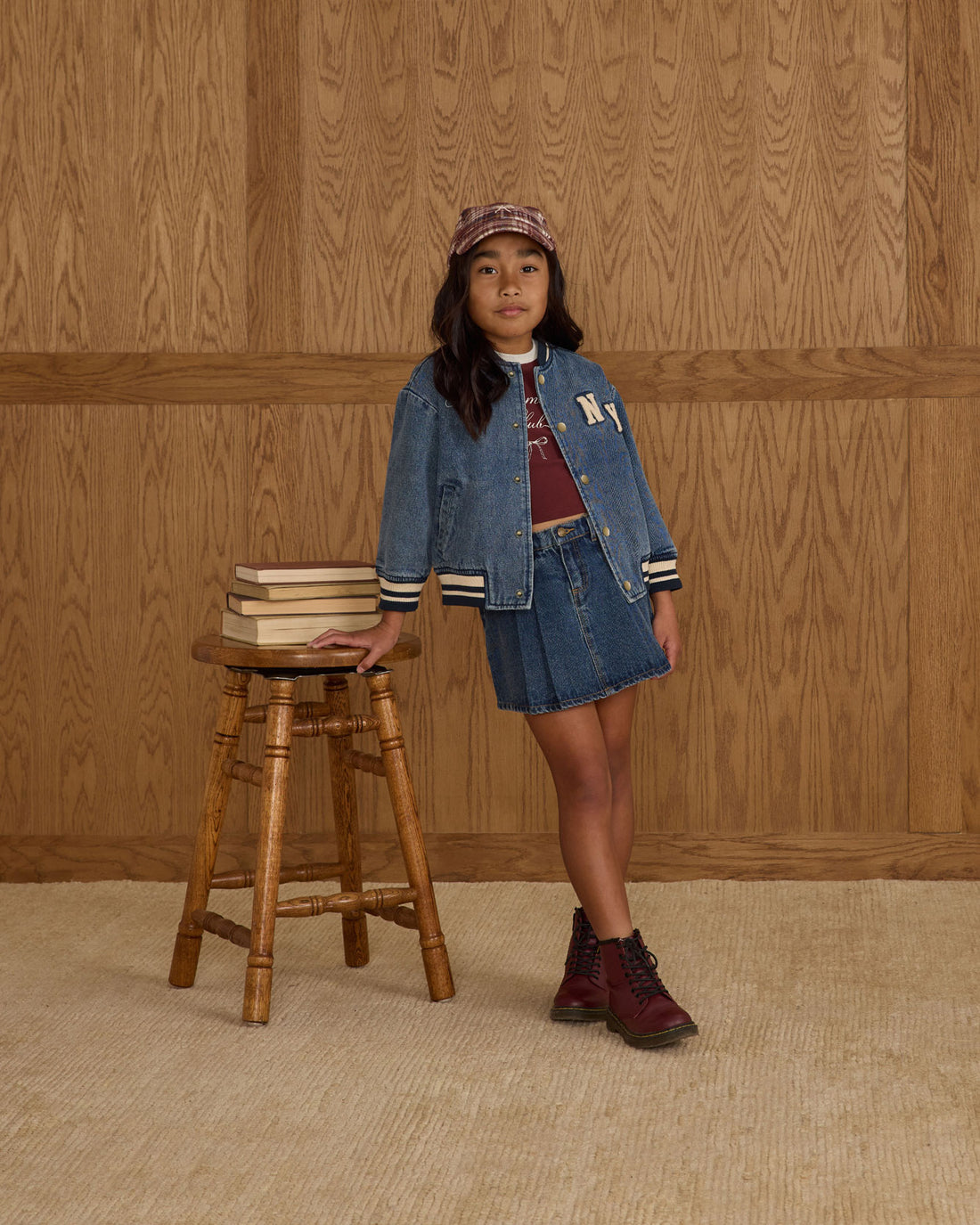 Rylee and Cru Indigo Denim Varsity Jacket