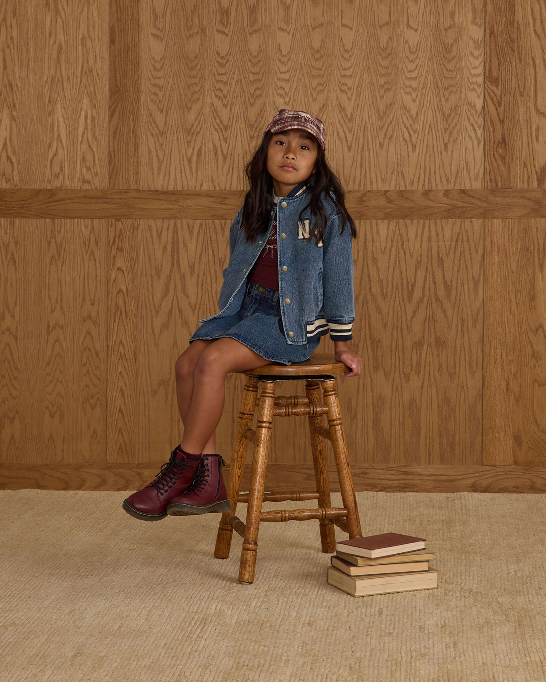Rylee and Cru Indigo Denim Varsity Jacket