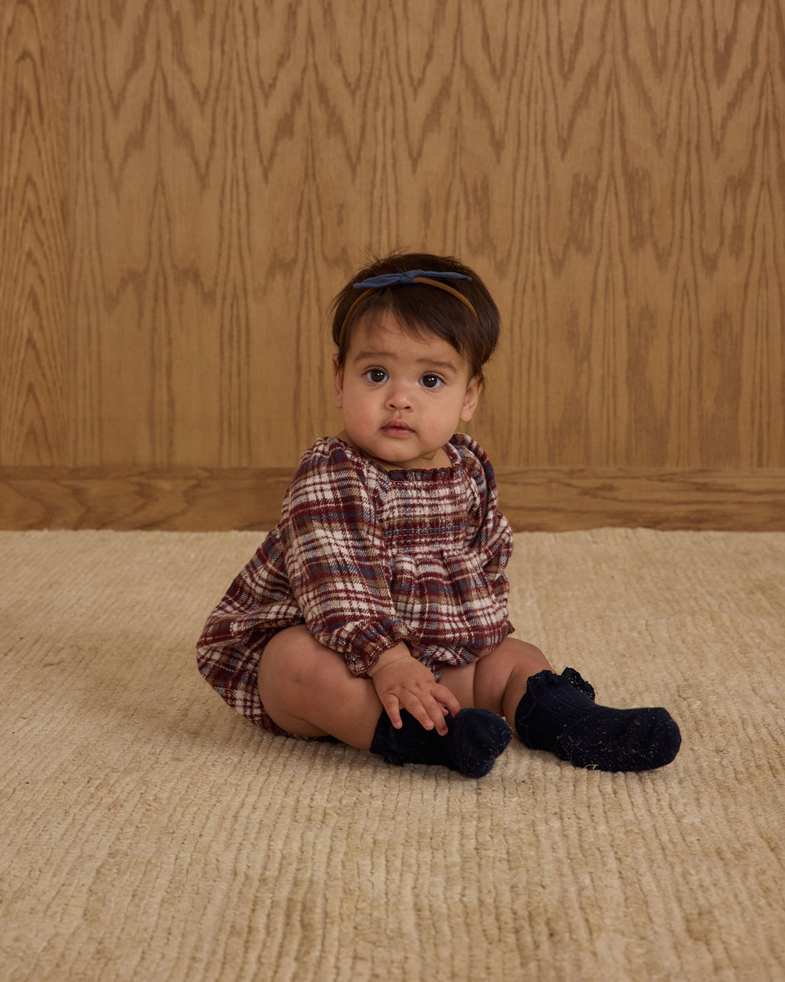 Rylee and Cru Burgundy Plaid Adelaide Romper