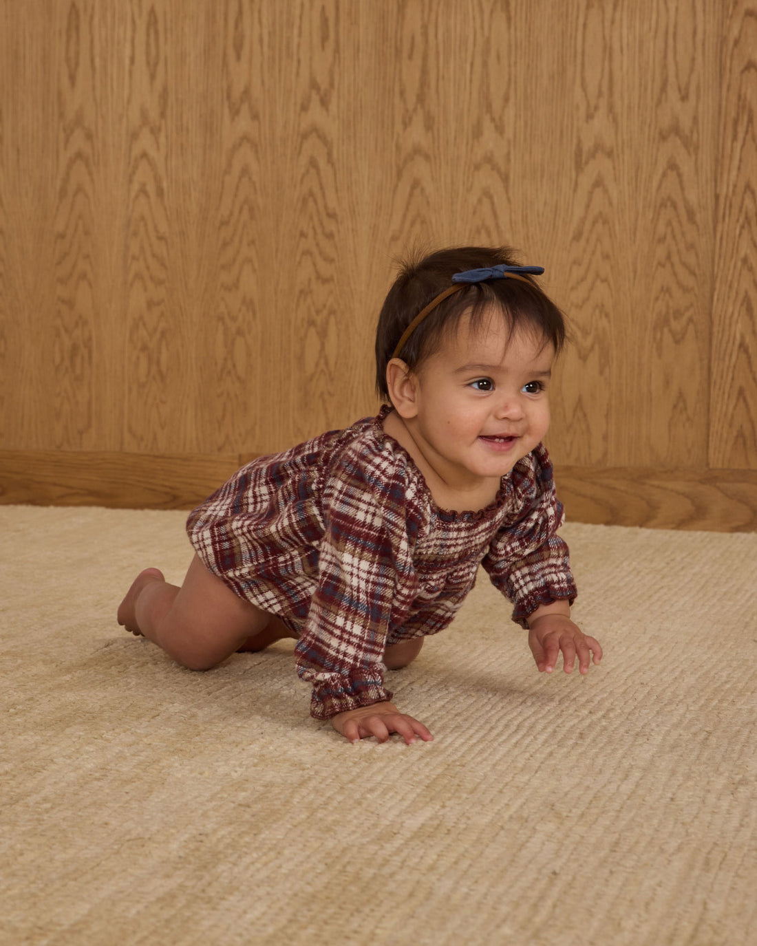 Rylee and Cru Burgundy Plaid Adelaide Romper