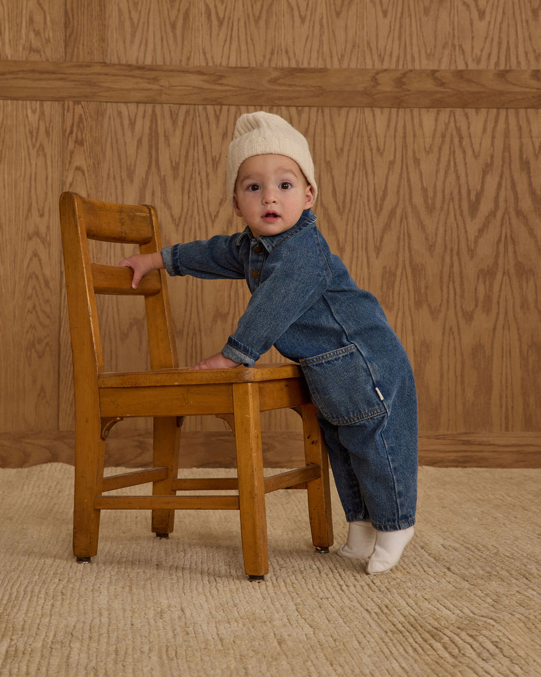 Rylee and Cru Indigo Denim Collared Baby Jumpsuit