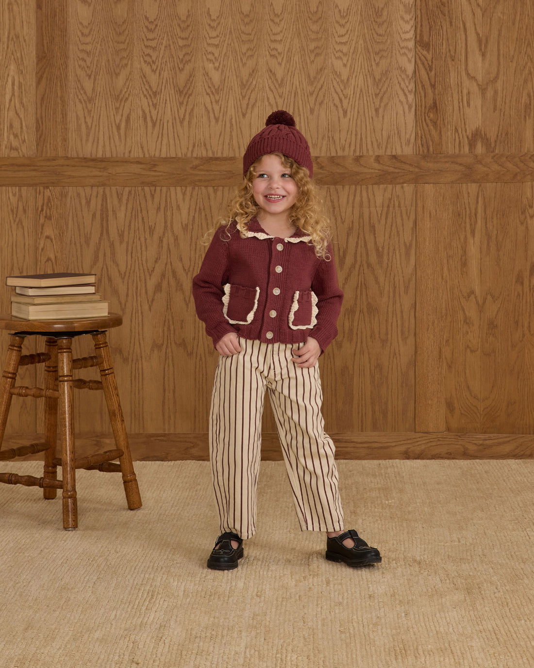 Rylee and Cru Burgundy Pinstripe Relaxed Cargo Pant