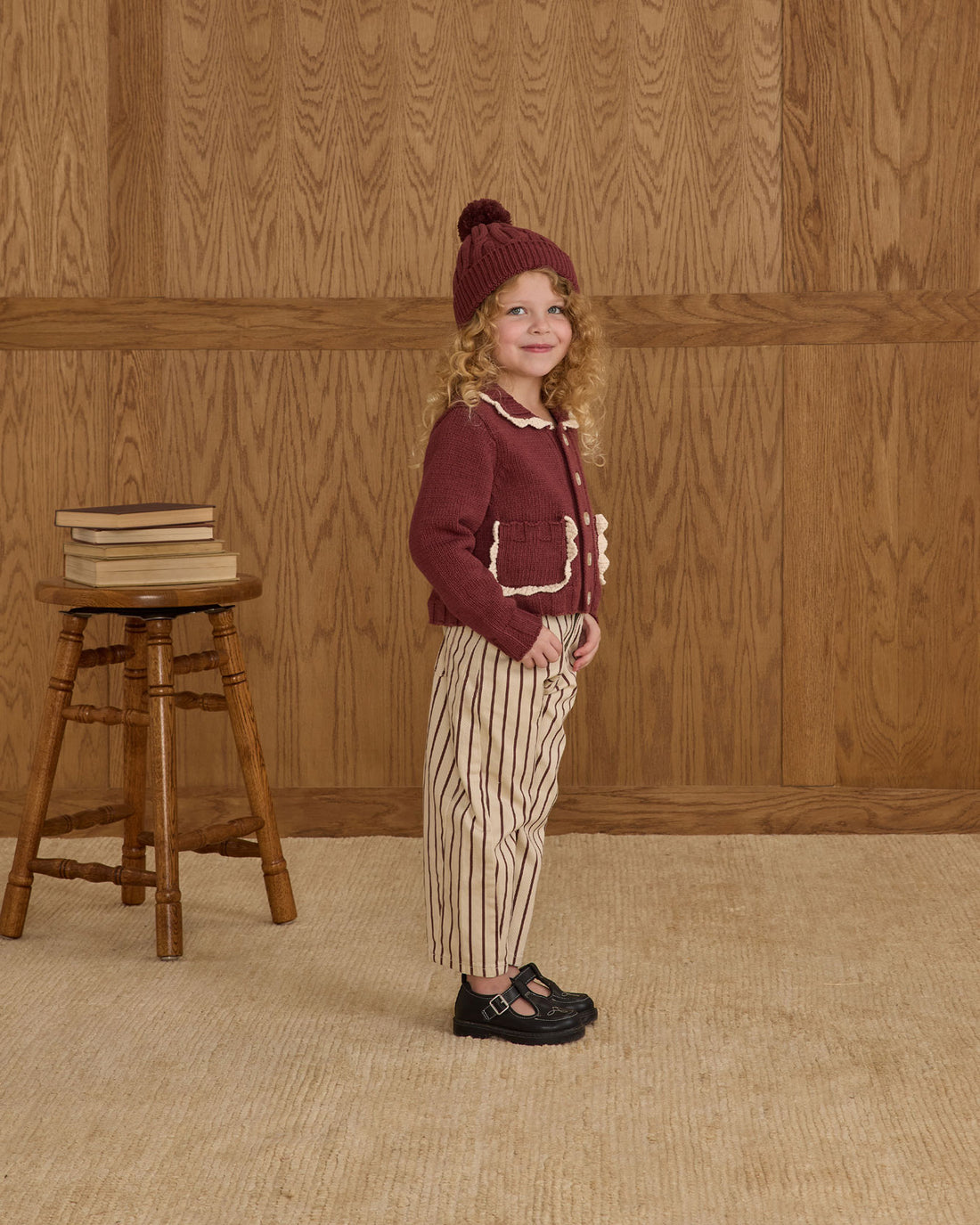 Rylee and Cru Burgundy Pinstripe Relaxed Cargo Pant