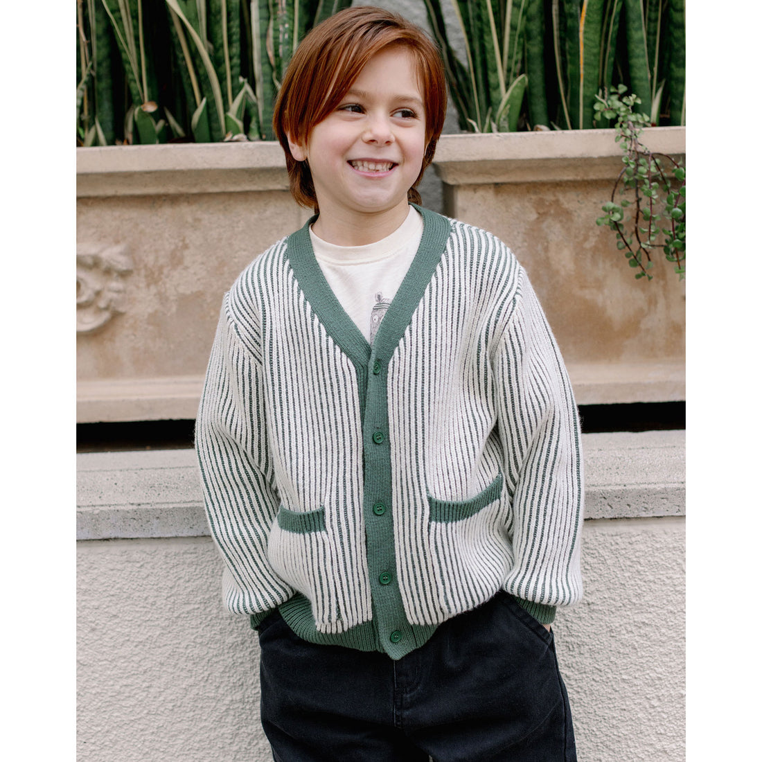 Rylee and Cru Green Stripe Haywood Cardigan