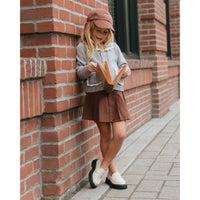Rylee and Cru Washed Brown Pleated Denim Skirt
