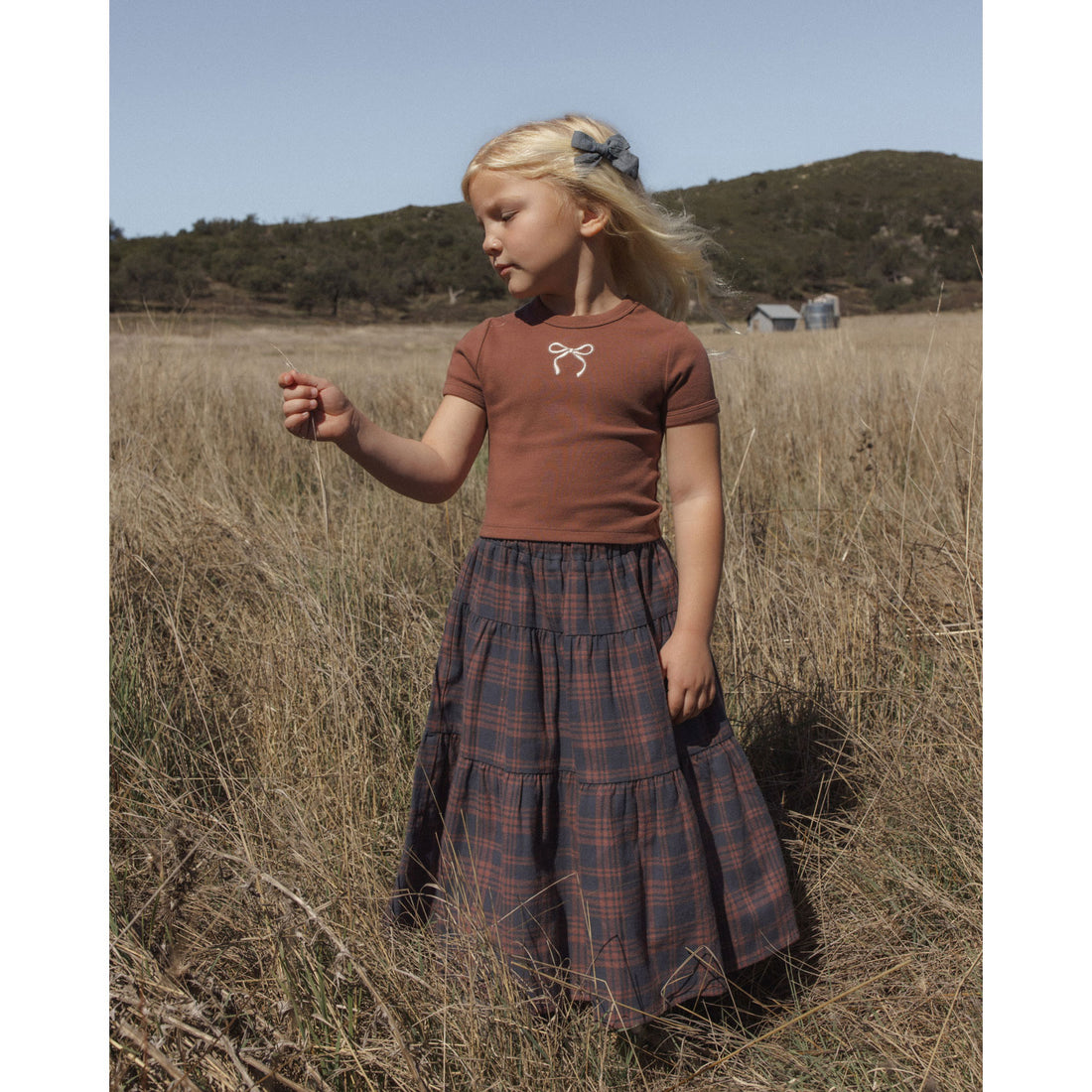 Rylee and Cru Midnight Plaid Tiered Midi Skirt